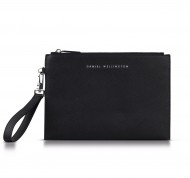 Pochette con manico in pelle saffiano nera