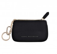 Mini pochette con portachiavi in pelle saffiano nera