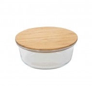 Contenitore tondo in vetro con coperchio in bamboo Natural Love