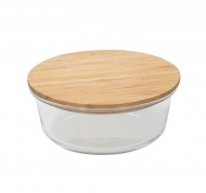 Contenitore tondo in vetro con coperchio in bamboo Natural Love