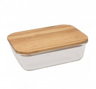 Contenitore rettangolare in vetro medio con coperchio in bamboo Natural Love