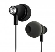 Auricolari stereo neri con brillantino, microfono integrato, cavo jack universale