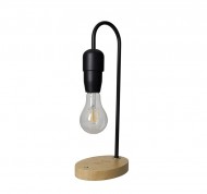 Lampada Stacca&Go in metallo bianco  con base in legno per ricarica smartphone