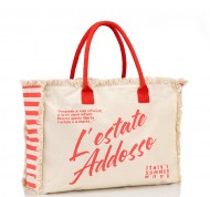 Borsa mare rossa con frange in puro cotone