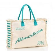 Borsa mare verde con frange in puro cotone
