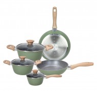 Batteria pentole Stage Stone in alluminio verde salvia da 8 pezzi