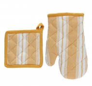 Set guanto da forno con presina in cotone a righe gialla linea Natural Love