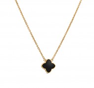 Collana in acciaio con ciondolo in smalto nero Mystic Clover Collection