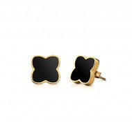 Orecchini in acciaio con buco in smalto nero  Mystic Clover Collection