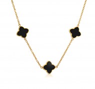 Collana in acciaio con 3 charms in  smalto nero  Mystic Clover Collection