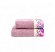 Set 2 asciugamani spugna Dalia in cotone idrofilo con bordo decorativo.