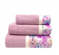Set 3 asciugamani spugna Dalia in cotone idrofilo con bordo decorativo.