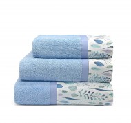 Set 3 asciugamani spugna Corallo in cotone idrofilo con bordo decorativo.