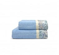 Set 2 asciugamani spugna Felce in cotone idrofilo con bordo decorativo.