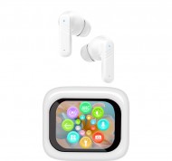 Auricolari bianchi con traduzione simultanea AI e display touch screen