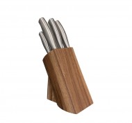 Ceppo in legno teak con 5 coltelli in acciaio inox