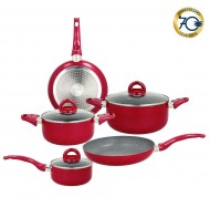 Batteria pentole Rock in Red in alluminio stampato rosso da 8 pezzi