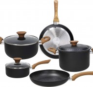 Batteria pentole Rock in Wood in alluminio stampato nero da 8 pezzi