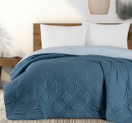Copriletto trapuntato per letto una piazza e mezzo in microfibra reversibile Double-Color petrolio e azzurro