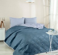 Copriletto trapuntato per letto matrimoniale in microfibra reversibile Double-Color petrolio e azzurro