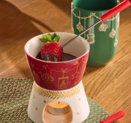 Cioccolatiera con 2 forchettine Sweet Christmas  in gres e acciaio linea Natale