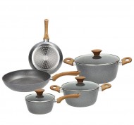 Batteria pentole da 8 pezzi in alluminio linea Stone & Wood