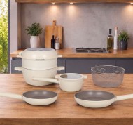 Batteria impilabile da 11 pezzi in alluminio champagne linea Modulo